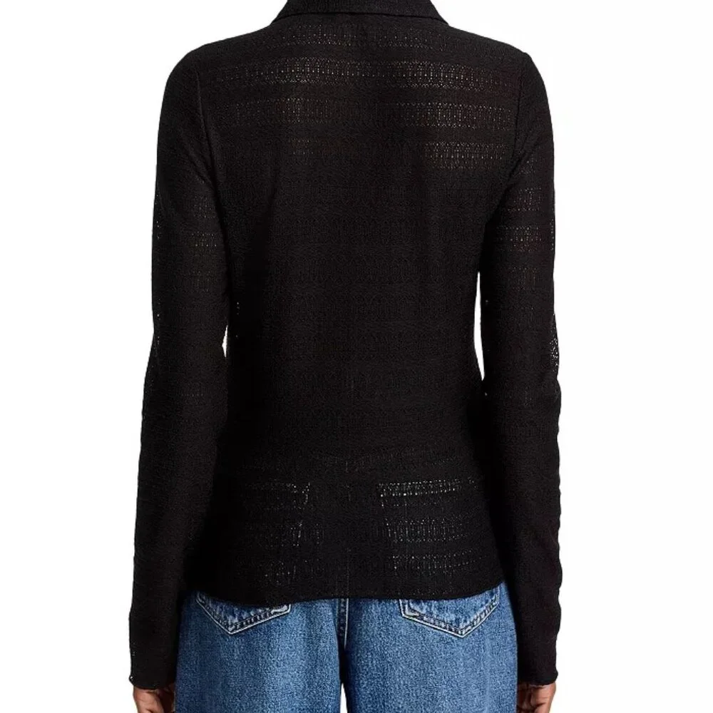 rag & bone Julia Textured Open-Knit Polo Top Black S NWT - Picture 5 of 9